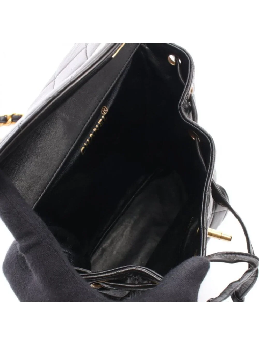 Chanel Backpack Quilted Black Lambskin Double Turnlock
